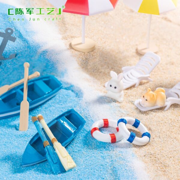 Wholesale PVC Miniature Sea View DIY Ornament Kit with Boat and Beach Chair, Decorative Home Accent