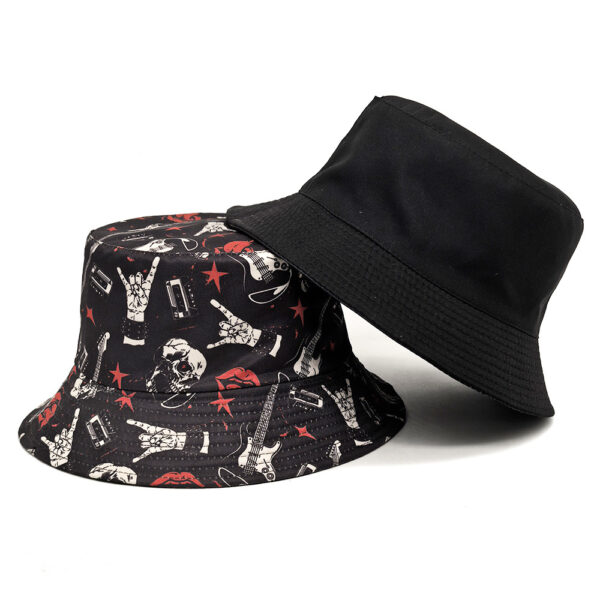 oly-1d7aca6f9d801b3c81157eff3df61049 Wholesale Black Finger Guitar Print Fisherman Hat Unisex Sunscreen Double-Sided Dome Cap Fashion Gift