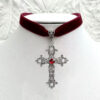 oly-1e727abf8f393af784d1047576f86d35 Wholesale Alloy Red Gothic Cross Pendant Choker Fashion Jewelry for Women Punk Style