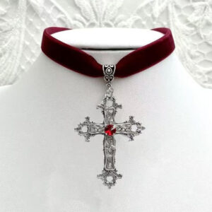 Wholesale Alloy Red Gothic Cross Pendant Choker Fashion Jewelry for Women Punk Style