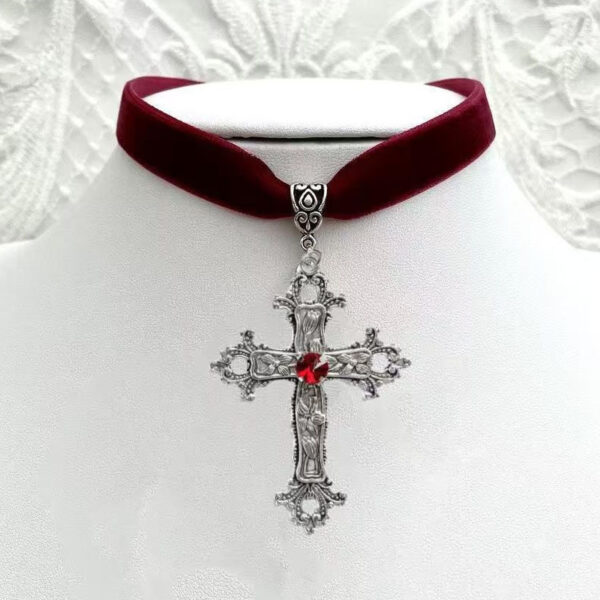 oly-1e727abf8f393af784d1047576f86d35 Wholesale Alloy Red Gothic Cross Pendant Choker Fashion Jewelry for Women Punk Style