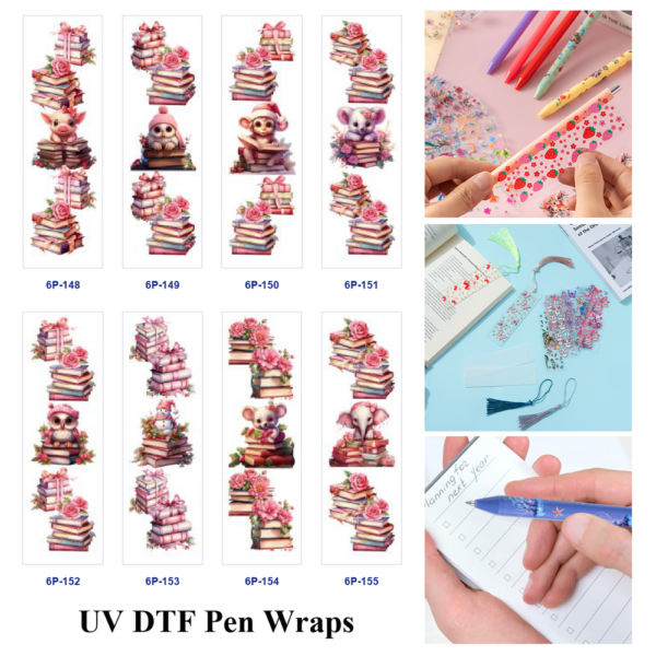 Wholesale 2/8/16pcs UV DTF Stickers Cute Animal Book Rose Print Pen and Bookmark Stickers
