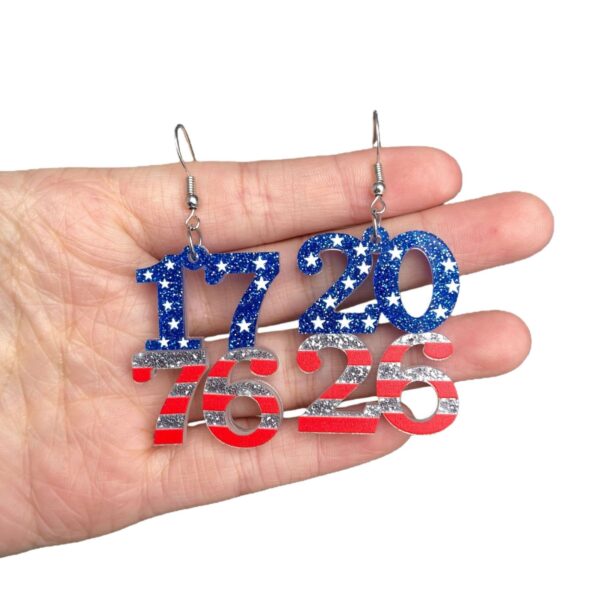 oly-1ea1cc6e43136061b133461b4f5c12ae Wholesale USA 250th Anniversary Acrylic Heart Drop Earrings Double Layer Number Design Fashion Accessory Chic Party Gift