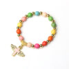 Wholesale Trendy Cross Bracelet Elastic Acrylic White Silver Beads Angel Design Fashion Accessory
