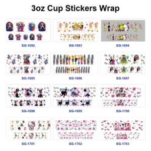 oly-1ed6ed8d19e38af7e51700645b88f7f0 Wholesale 8pcs Trendy Assorted Designs 3oz Cup Stickers Wrap OLY Exclusive