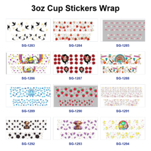 Wholesale 8pcs Mixed Swallow Strawberry Bow Rainbow Unicorn Rose Portrait Stationery Cow Print 3oz Cup Stickers Wrap