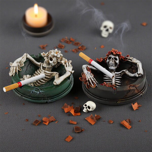 Wholesale Resin Flower Skull Ashtray Halloween Decorative Desktop Ornament for Home Office