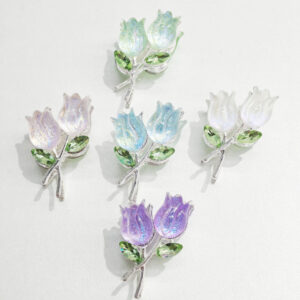 oly-1ef7307efbe29b2fc5b3fba02a62cb87 Wholesale Light Green Electroplated Alloy Tulip Beads, Hollow Cute Design for DIY Jewelry Making