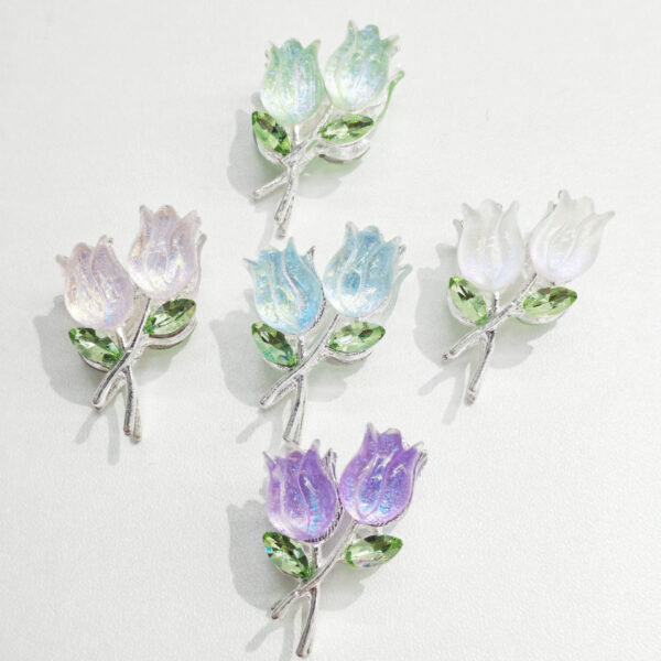 oly-1ef7307efbe29b2fc5b3fba02a62cb87 Wholesale Light Green Electroplated Alloy Tulip Beads, Hollow Cute Design for DIY Jewelry Making
