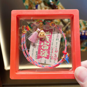 Zongzi (sticky rice dumplings) with colorful ropes and tassels, packaged in a red box with cardstock.