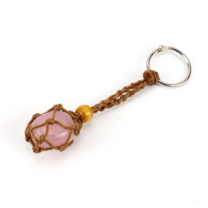 Brown rope pink crystal key chain