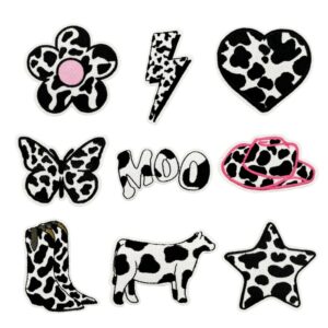 Wholesale Cow Cloth Patches Black White Lightning Heart Embroidered Patches for Clothing DIY Accessory