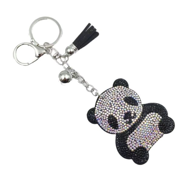 Wholesale Cute Panda Rhinestone Tassel Keychain Pink Korean Velvet Fashion Accessory Gift
