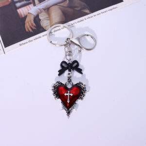 Red heart double button bow