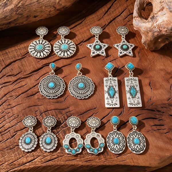 oly-203dab75497b45c2155e12695f40bb82 Wholesale Vintage Turquoise Bohemian Statement Earrings Gift Party Wear Jewelry Accessory