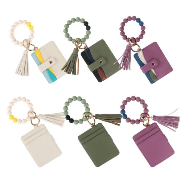 oly-20525519045a3c337c44dbf424ca0d7c Wholesale PU Tassel Keychain with Leopard Print Silicone Beads Stylish Accessory