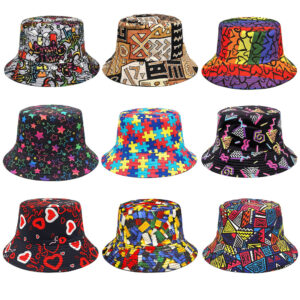 oly-207c193da076c9232e003228181835dc Wholesale Reversible Bucket Hat with Triangle Print, Unisex Casual Sun Hat for Spring Summer Outdoor Use