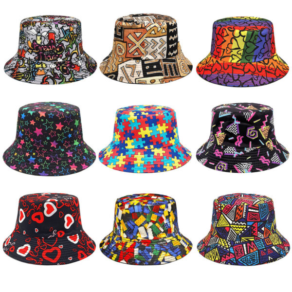 Wholesale Reversible Bucket Hat with Triangle Print, Unisex Casual Sun Hat for Spring Summer Outdoor Use