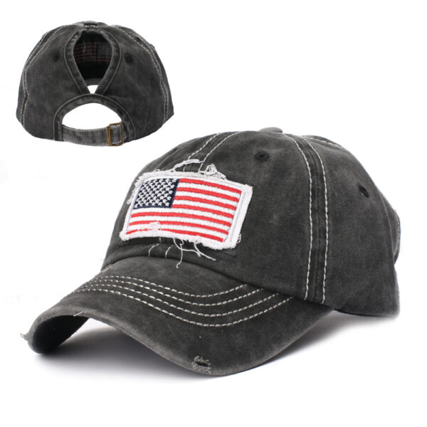 oly-2082d593cb3a3a651bfed495f4a175af Wholesale American Flag Distressed Baseball Cap with Ponytail Hole Fashion Accessory Boutique Resale