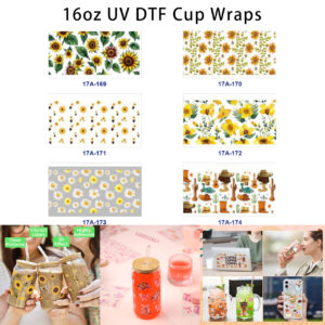 oly-208d0a1e090841df813feba6c4328ed3 Wholesale 5pcs Summer Garden Western Style Watercolor Sunflower Daisy Cactus Cowboy Accessory Mixed Decor Prints 16oz Cup UV DTF Wraps