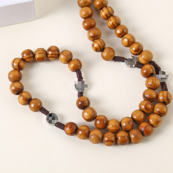 Wholesale Retro Cross Design Wooden Rosary Pendant Handmade Braided Chain Jewelry Accessory for Resale
