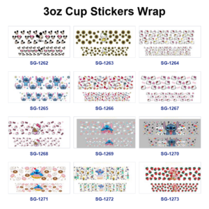 oly-20c963b989e819a547489921a1f82969 Wholesale 8pcs Mixed Black White Cartoon Mouse Pink Bow White Cat Blue Alien Creature Berry Cartoon Girl Donut Print 3oz Cup Stickers Wrap OLY Exclusive