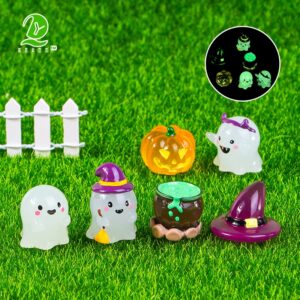 Wholesale Halloween Luminous Ghost Resin Ornament - Miniature Pumpkin Garden Home Decor