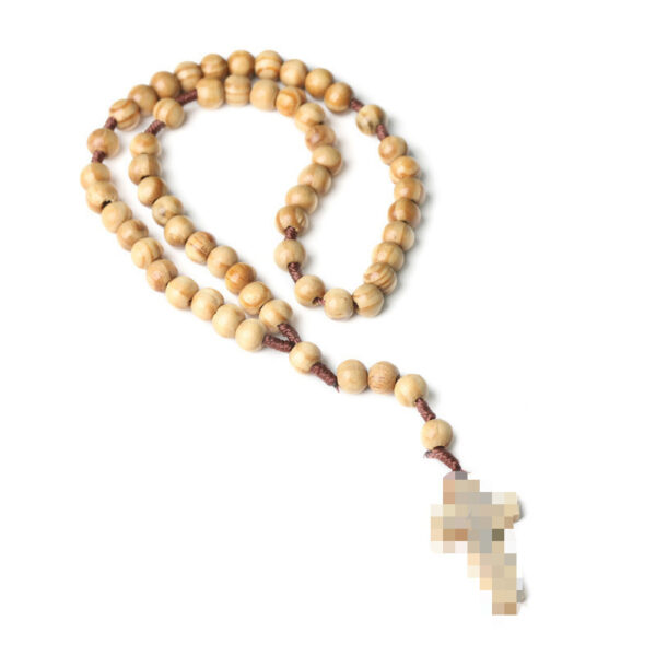 oly-2103332843f4eabf6ac6ae7163744c5a Wholesale Natural Pine Wood Cross Pendant Handmade Knot Rosary Style Boutique Resale Jewelry