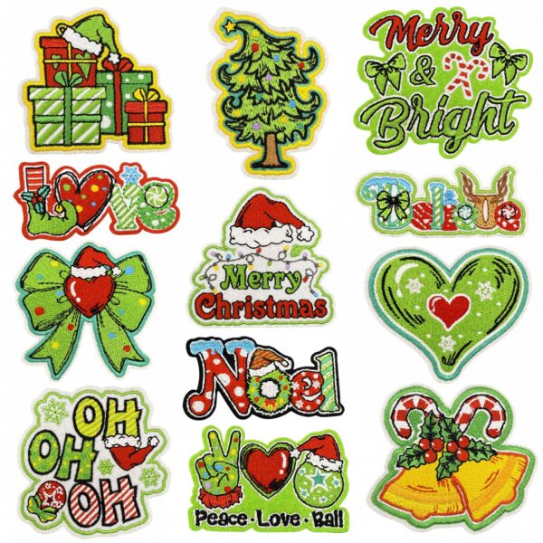 Wholesale Christmas Embroidered Patch Green Cartoon Series for DIY Clothing Decoration Decorative Accessories
