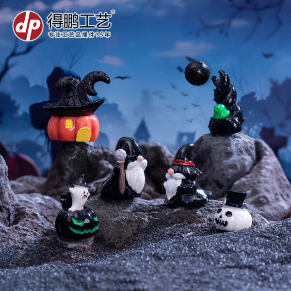 Wholesale Resin Halloween Wizard Magic Elf Pumpkin House Ghost Figurine Home Decor