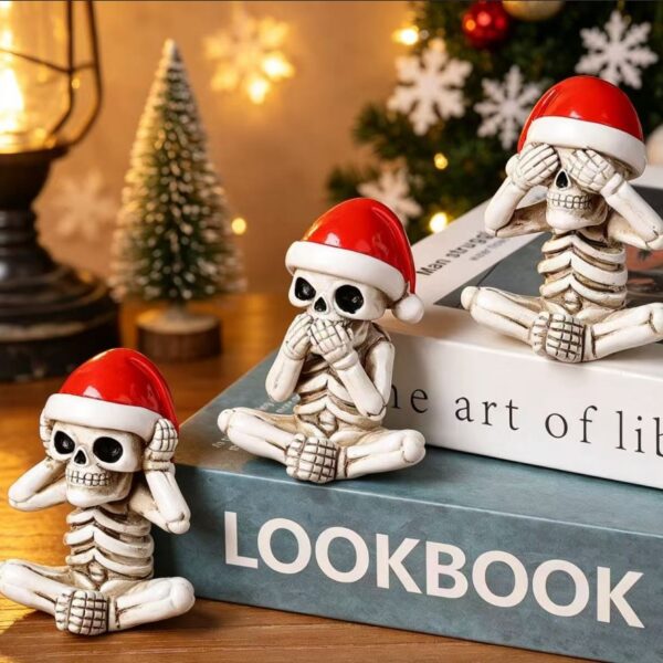 Wholesale Resin Skull Ornament Set Hear No See No Speak No Halloween Decorative Accent