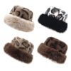 Wholesale Faux Mink Retro Leopard Print Bucket Hat Warm Ear Cover Winter Fashion Accessory