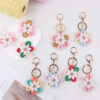 Wholesale Korean Style Crochet Flower Keychain Light Pink Plush Wrist Key Ring Fashion Accessory for Resale