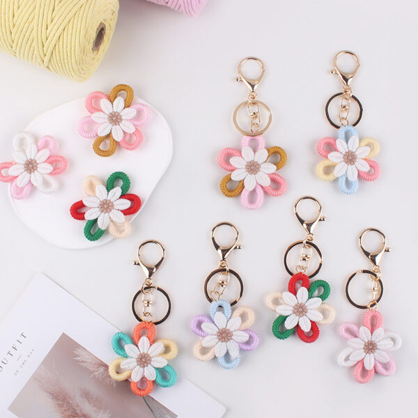 Wholesale Korean Style Crochet Flower Keychain Light Pink Plush Wrist Key Ring Fashion Accessory for Resale