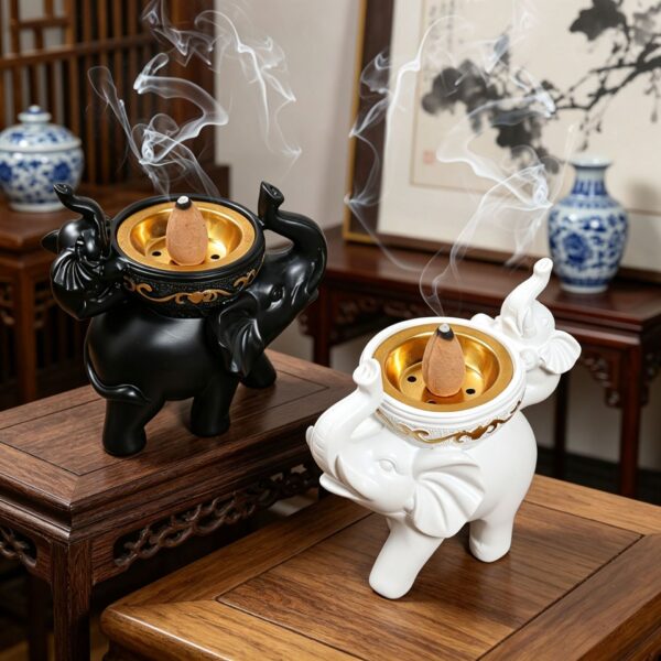Wholesale White Resin Mother and Child Elephant Incense Burner Home Decorative Gift