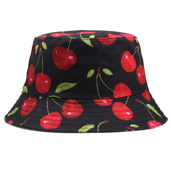 oly-2254140b6489b75d18c528a41bf3bf3d Wholesale Chic Cherry Print Fisherman Hat Flat Top Curling Brim Cotton Polyester Summer Hat Resale