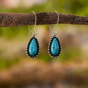 Green water drop turquoise earrings (pair)
