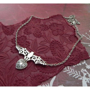 oly-22766cf99757ea48e4abfb6e2d0ad7cf Wholesale Alloy Hollow Bat Pendant Necklace Chic Heart Shape Jewelry Accessory for Women