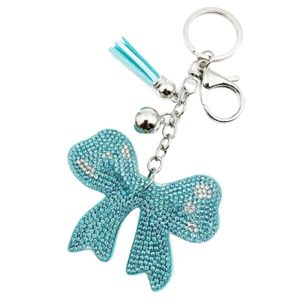 Wholesale White Alloy Bowknot Rhinestone Tassel Keychain Wedding Gift Bag Charm