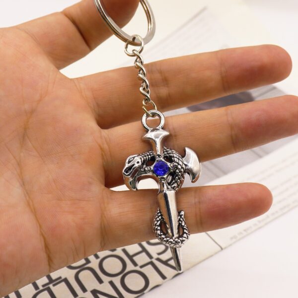oly-22e239f1765ff2125f9ba8b1bd65aa98 Wholesale Zinc Alloy Vintage Cross Snake Keychain, Sapphire Blue, Stylish Car Key Accessory for Unisex