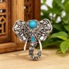 oly-22ecf9ec985ba41eeaa95487581d337e Wholesale Vintage Silver Elephant Hollow Ring with Turquoise Inlay, Ethnic Style Women's Jewelry Accessory for Boutique Resale