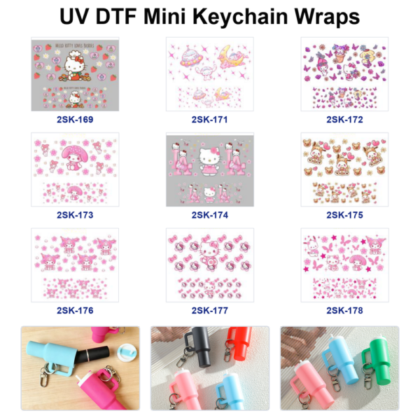 Wholesale 8pcs Cute Pink Cat UV DTF Mini Cup Keychain Sticker OLY Exclusive
