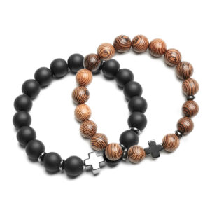 Wholesale Cross Design Wood Bracelet Chicken Wing Wood Elastic Beaded Gift Fashion Accessory