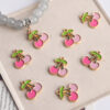 Wholesale Pink Cherry Simulated Food Toy Pendant Alloy Baked Paint Charm for DIY Bracelet Phone Chain Boutique Resale