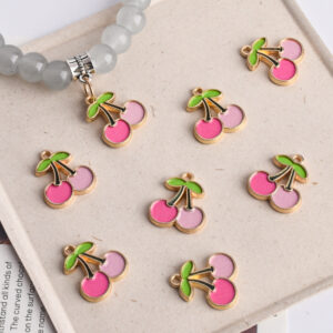 oly-236d6cc72f3fee42cf53a4463d4c0ff5 Wholesale Pink Cherry Simulated Food Toy Pendant Alloy Baked Paint Charm for DIY Bracelet Phone Chain Boutique Resale