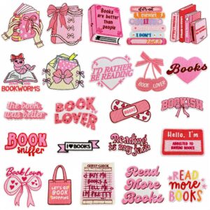 oly-236e8bc822e47269e25dd9e3ecdaca6f Wholesale 23-Pack Polyester Embroidered Iron-On Book Patches Pink DIY Decorative Stickers for Bags Clothes