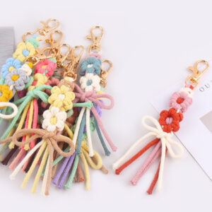 oly-237c804705295ecd79616ef26d5ab868 Wholesale Korean Style Handmade Crochet Flower Keychain Bag Charm Cotton Rope Car Key Accessory Gift