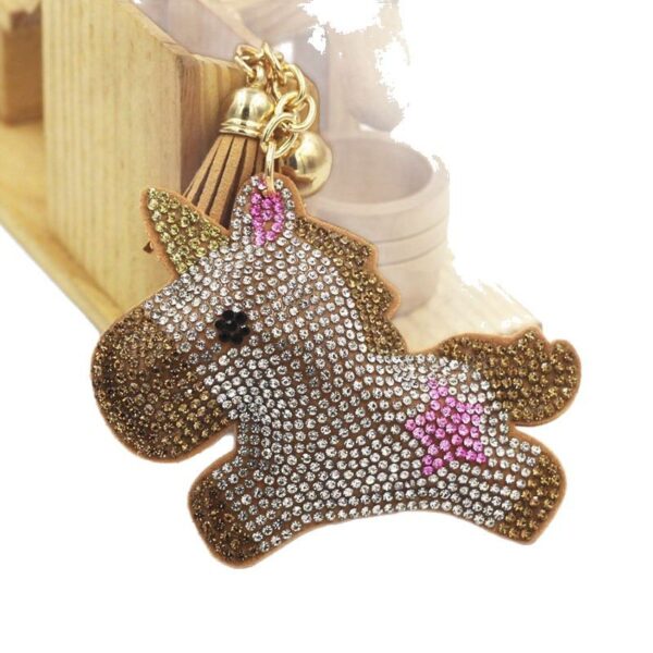 Wholesale Rhinestone Zinc Alloy Cartoon Unicorn Keychain Yellow Tassel Gift Boutique Resale