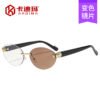 oly-23a7e905a8dfce661b8a826c43241a53 Wholesale Trendy Leopard Pattern Frameless Oval Color Changing Sunglasses UV400 Golden Frame Gray Lenses Fashion Sun Shades for Resale