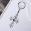Wholesale European Style Cross Pendant Keychain Titanium Steel Rhinestone Dark Blue Fashion Accessory